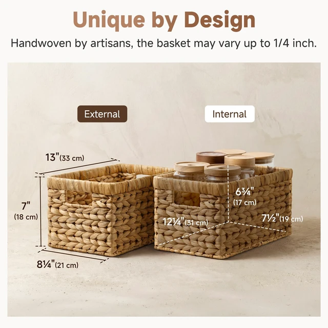 Alt view image 3 of 7 - Wicker Basket, Baskets for Organizing, Storage Basket with Built-in Handles, Water Hyacinth Shelves (Medium 4-Pack, Natural Hyacinth)