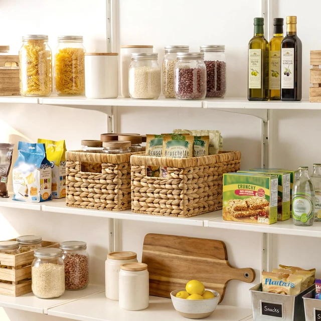 Alt view image 2 of 7 - Wicker Basket, Baskets for Organizing, Storage Basket with Built-in Handles, Water Hyacinth Shelves (Medium 4-Pack, Natural Hyacinth)