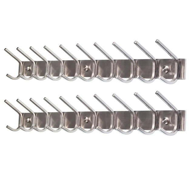 Alt view image 7 of 7 - 10 Hooks, Heavy Duty 30 Inch Stainless Steel 304 Hook Rail Coat Rack with 10 Hooks, Satin Finish, Great Home Storage & Organization for Bedroom, Bathroom, Foyers, Hallways,2Packs