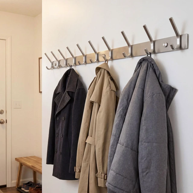 Alt view image 6 of 7 - 10 Hooks, Heavy Duty 30 Inch Stainless Steel 304 Hook Rail Coat Rack with 10 Hooks, Satin Finish, Great Home Storage & Organization for Bedroom, Bathroom, Foyers, Hallways,2Packs