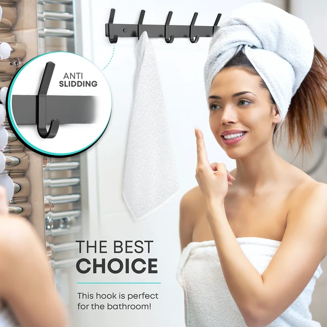 Alt view image 5 of 7 - Coat Rack Wall Mount 30 Inch Stainless Steel Hook Rail with 10 Double Coat Hooks for Hanging Wall Mounted Entryway Organizer for Coats, Hats, Bags, Towels, Robes, Closet or Bathroom - Black 2 Pack