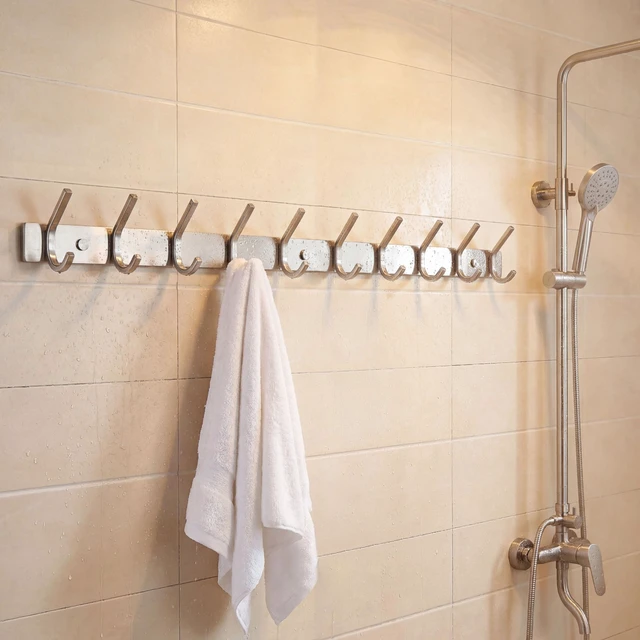 Alt view image 4 of 7 - 10 Hooks, Heavy Duty 30 Inch Stainless Steel 304 Hook Rail Coat Rack with 10 Hooks, Satin Finish, Great Home Storage & Organization for Bedroom, Bathroom, Foyers, Hallways,2Packs