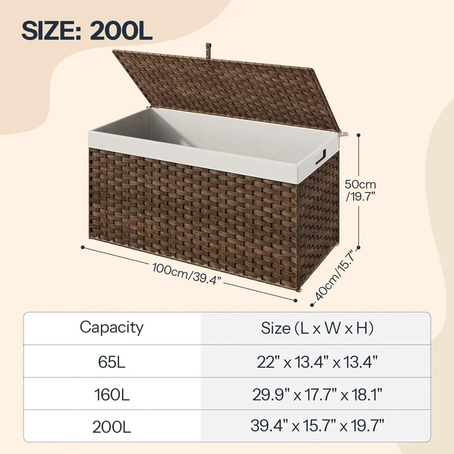 Alt view image 3 of 7 - Storage Basket with Lid, 52.8 Gallon (200L) Wicker Basket, Handwoven Blanket Storage Basket with Handles, Metal Frame and Soft Lining, Foldable for Bedroom, Laundry Room, Brown BR220CW01