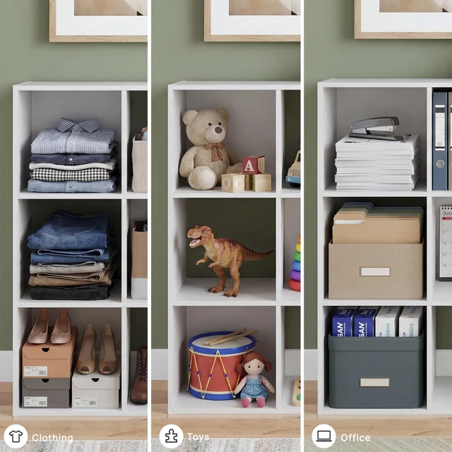 Alt view image 2 of 5 - Onita 9 Cube Storage Organizer, White Bookshelf | Durable laminate over engineered wood, Fits standard 10.5x10.5x11 inch bins, Versatile freestanding 3x3 layout