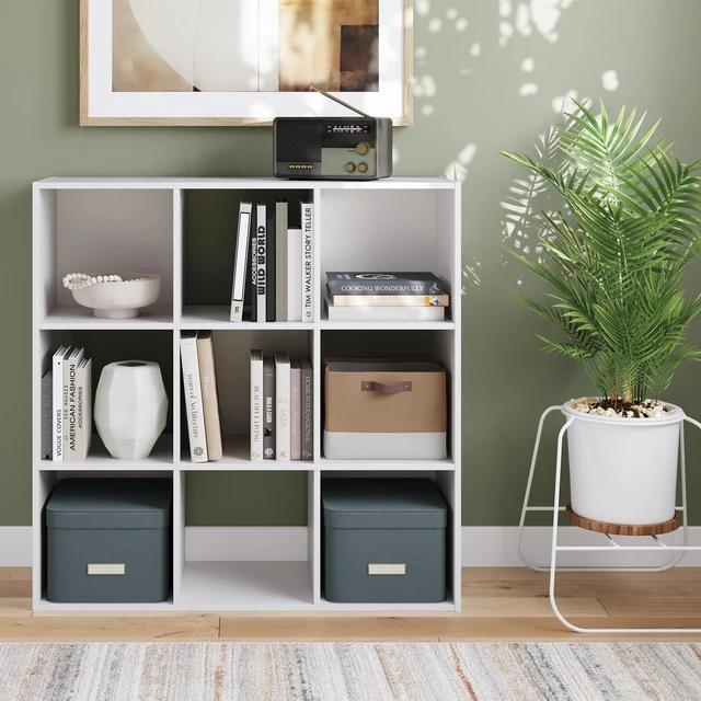 Alt view image 5 of 5 - Onita 9 Cube Storage Organizer, White Bookshelf | Durable laminate over engineered wood, Fits standard 10.5x10.5x11 inch bins, Versatile freestanding 3x3 layout