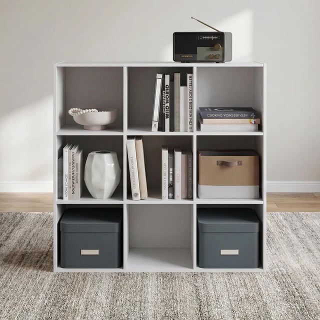 Alt view image 3 of 5 - Onita 9 Cube Storage Organizer, White Bookshelf | Durable laminate over engineered wood, Fits standard 10.5x10.5x11 inch bins, Versatile freestanding 3x3 layout