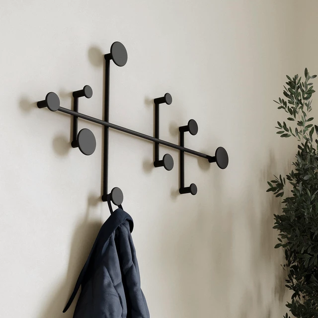 Alt view image 3 of 5 - 'Sval' Wall Wardrobe | Minimalist Coat Hook Design from Berlin | Modern Metal Wall-Mounted Coat Rack/Hooks | Black