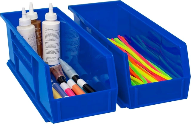 Alt view image 4 of 7 - 12 Pack AkroBins Plastic Storage Bins, Space-Saving Stackable Organizers for Garage, Classroom and Warehouse Organization, Blue