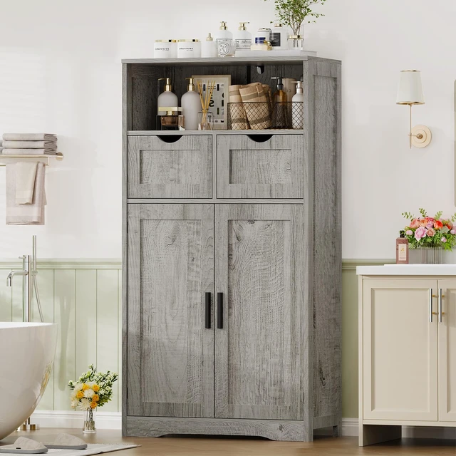 Alt view image 2 of 7 - Bathroom Storage Cabinet with 2 Drawers, Small Kitchen Pantry Cabinet