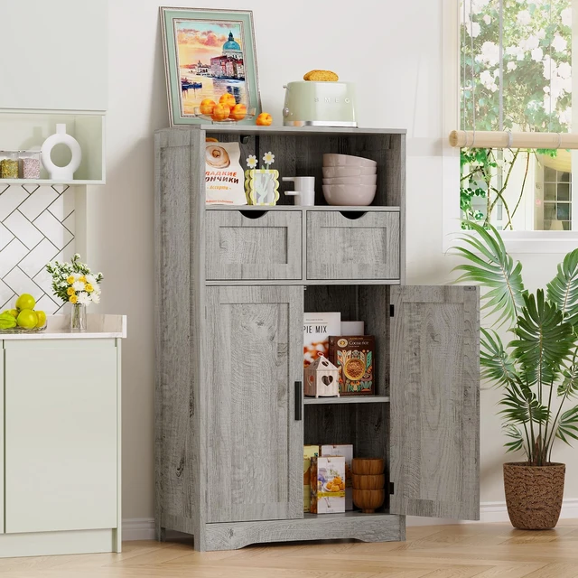 Alt view image 3 of 7 - Bathroom Storage Cabinet with 2 Drawers, Small Kitchen Pantry Cabinet