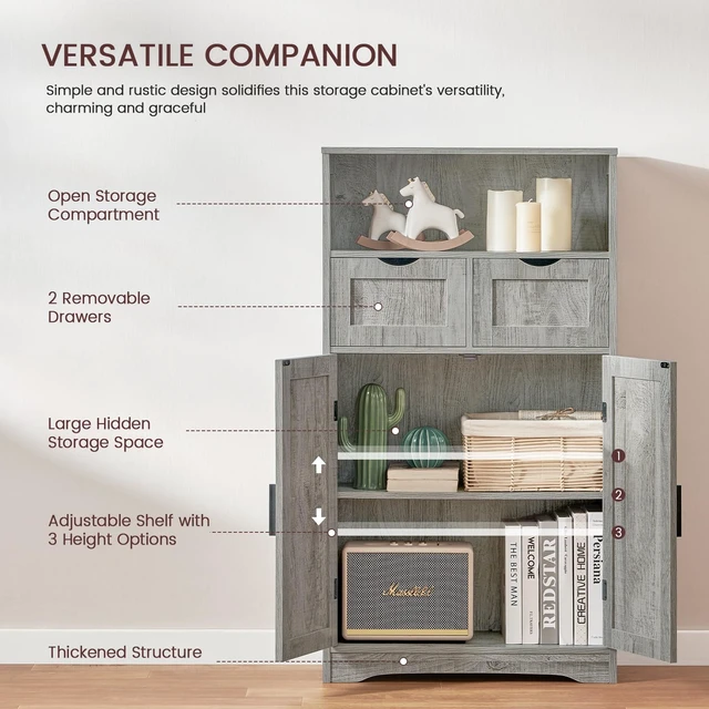 Alt view image 4 of 7 - Bathroom Storage Cabinet with 2 Drawers, Small Kitchen Pantry Cabinet