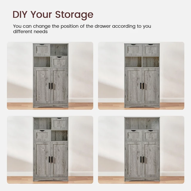 Alt view image 6 of 7 - Bathroom Storage Cabinet with 2 Drawers, Small Kitchen Pantry Cabinet