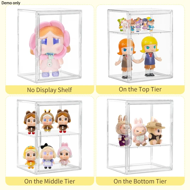 Alt view image 3 of 6 - 2 Tier Stackable Shelf Acrylic Display Case with Magnetic Lid 4-Pack | Clear Acrylic Box with Magnetic Door and Removable Shelf, for Makeup, Figures, Purse Storage, Dustproof Display Organizer