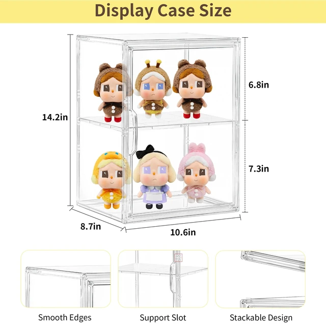 Alt view image 6 of 6 - 2 Tier Stackable Shelf Acrylic Display Case with Magnetic Lid 4-Pack | Clear Acrylic Box with Magnetic Door and Removable Shelf, for Makeup, Figures, Purse Storage, Dustproof Display Organizer