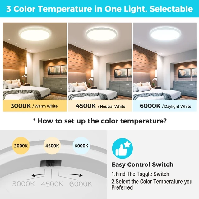 Alt view image 2 of 7 - 6 Pack 13 Inch LED Flush Mount Ceiling Light, 3200LM 28W Ultra-Slim LED Ceiling Lights, 3000K/4500K/6000K Selectable Light Fixture for Bedroom, Kitchen, Bathroom, Hallway - White
