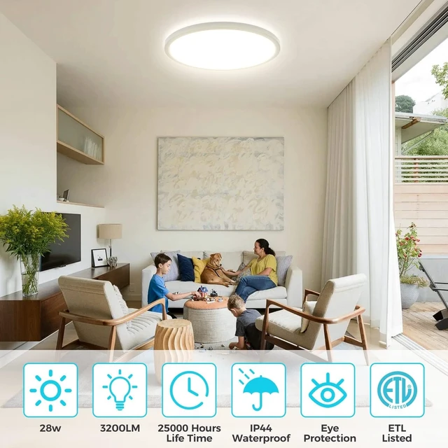 Alt view image 3 of 7 - 6 Pack 13 Inch LED Flush Mount Ceiling Light, 3200LM 28W Ultra-Slim LED Ceiling Lights, 3000K/4500K/6000K Selectable Light Fixture for Bedroom, Kitchen, Bathroom, Hallway - White