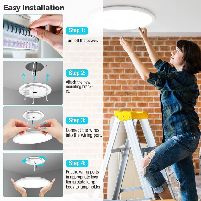 Alt view image 5 of 7 - 6 Pack 13 Inch LED Flush Mount Ceiling Light, 3200LM 28W Ultra-Slim LED Ceiling Lights, 3000K/4500K/6000K Selectable Light Fixture for Bedroom, Kitchen, Bathroom, Hallway - White