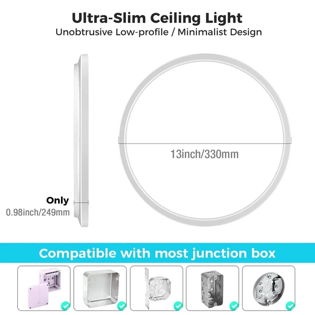 Alt view image 6 of 7 - 6 Pack 13 Inch LED Flush Mount Ceiling Light, 3200LM 28W Ultra-Slim LED Ceiling Lights, 3000K/4500K/6000K Selectable Light Fixture for Bedroom, Kitchen, Bathroom, Hallway - White