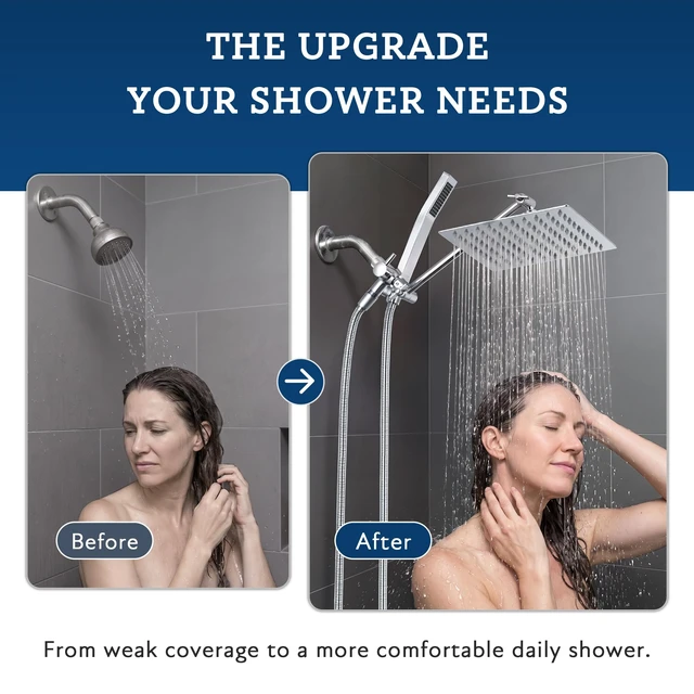 Alt view image 4 of 7 - All Metal 10" Dual Square Shower Head Combo | Rain Shower Head | Handheld Shower Wand | Adjustable | Smooth 3-Way Diverter | 71" Extra Long Hose - A Bathroom Upgrade (Chrome)