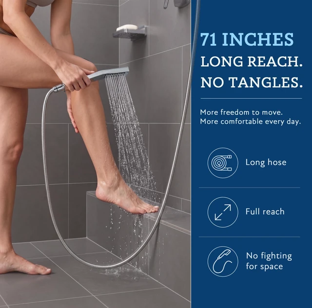 Alt view image 5 of 7 - All Metal 10" Dual Square Shower Head Combo | Rain Shower Head | Handheld Shower Wand | Adjustable | Smooth 3-Way Diverter | 71" Extra Long Hose - A Bathroom Upgrade (Chrome)