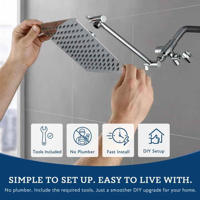 Alt view image 7 of 7 - All Metal 10" Dual Square Shower Head Combo | Rain Shower Head | Handheld Shower Wand | Adjustable | Smooth 3-Way Diverter | 71" Extra Long Hose - A Bathroom Upgrade (Chrome)