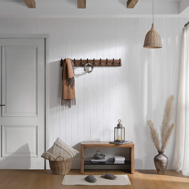 Alt view image 4 of 7 - Rustic Coat Rack Wall Mount, 10 Hooks, 38.6'' Long, Brown, Pack of 2 | Rustic finish, 100 lb capacity, entryway bedroom mudroom, wall mount, 16" stud spacing, hardware included, rustproof hooks
