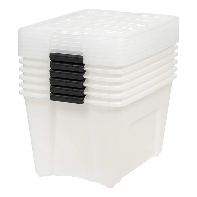 Alt view image 4 of 7 - 6-Pack 54 Quart Storage Bins with Lids, Pearl | Conceals stored items for a clean look, Nestable design saves space between uses