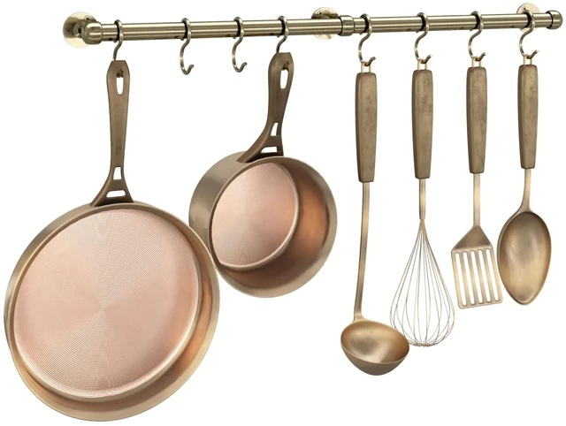 Main image of Stainless Steel Hanging Pot Rack Hanger: 23.7 Inch Pot and Pan Hanger Wall Mounted Hanging Pot Bar Rack Heavy Duty Pot Hangers Kitchen Rail with 8 S Hooks (Antique Brass)