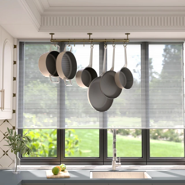 Alt view image 5 of 7 - Stainless Steel Hanging Pot Rack Hanger: 23.7 Inch Pot and Pan Hanger Wall Mounted Hanging Pot Bar Rack Heavy Duty Pot Hangers Kitchen Rail with 8 S Hooks (Antique Brass)