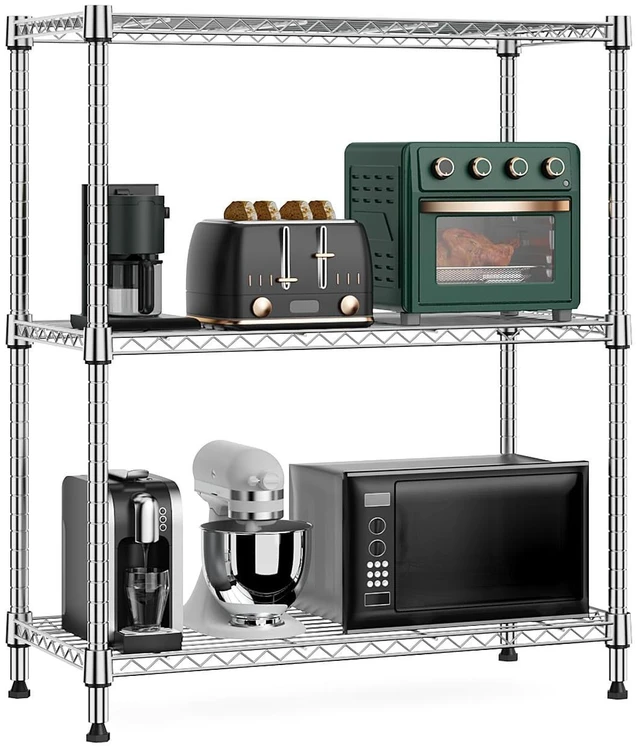 Main image of 750 lbs 3 Tier Storage Rack Metal Wire Shelving Unit, Storage Standing Shelf Organizer for Laundry Bathroom Kitchen Pantry Closet Garage Basement Utility Room, Chrome 13.8" D x 29.5" W x 35.5" H