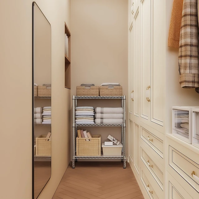 Alt view image 3 of 7 - 750 lbs 3 Tier Storage Rack Metal Wire Shelving Unit, Storage Standing Shelf Organizer for Laundry Bathroom Kitchen Pantry Closet Garage Basement Utility Room, Chrome 13.8" D x 29.5" W x 35.5" H