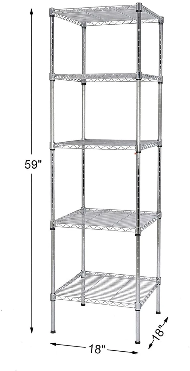 Alt view image 3 of 6 - Heavy Duty 5 Tier Wire Shelving Unit, 18x18x59-inches 5 Shelves Storage Rack, Metal Shelving with Thicken Steel Tube, NSF Certified, Chrome