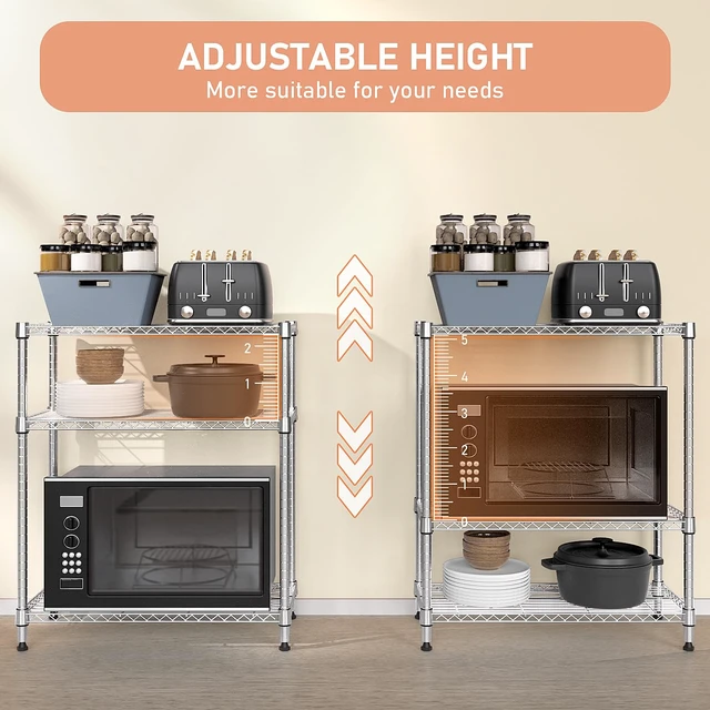 Alt view image 6 of 7 - 750 lbs 3 Tier Storage Rack Metal Wire Shelving Unit, Storage Standing Shelf Organizer for Laundry Bathroom Kitchen Pantry Closet Garage Basement Utility Room, Chrome 13.8" D x 29.5" W x 35.5" H
