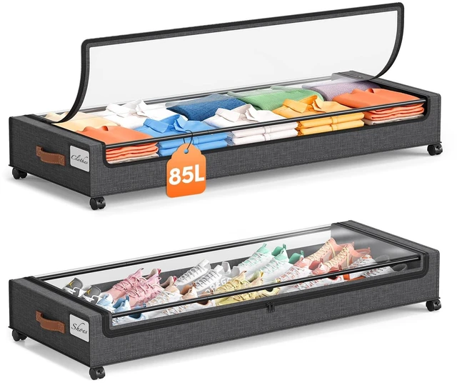 Main image of 85 L Under Bed Storage with Wheels, 2 Pack Extra Large Under Bed Storage Containers with Metal Frame & Clear Lid, Rolling Underbed Organizer Bins Drawers for Clothes, Shoes, Blankets, Hemp Grey