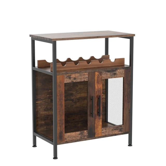 Alt view image 4 of 7 - Wine Bar Rack Cabinet with Detachable Wine Rack, Coffee Barwith Glass Holder, Small Sideboard and Buffet Cabinet with Mesh Door, Rustic Brown(Patent Pending)