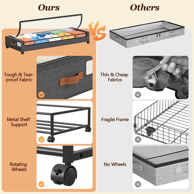 Alt view image 4 of 7 - 85 L Under Bed Storage with Wheels, 2 Pack Extra Large Under Bed Storage Containers with Metal Frame & Clear Lid, Rolling Underbed Organizer Bins Drawers for Clothes, Shoes, Blankets, Hemp Grey
