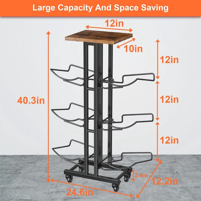 Alt view image 6 of 6 - 5 Gallon Water Jug Holder,3 Tier Foldable Heavy Duty Water Jug Stand Water Bottle Holder Organizer with Lockable Casters Water Dispenser Stand Rack with Removable Wood Top Shelf for 6 BottlesBrown