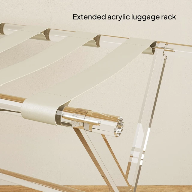 Alt view image 4 of 7 - Acrylic Luggage Rack for Guest Room - Foldable Suitcase Stand with Leather Straps for Bedroom Living Room Hotel Heavy-Duty, Holds up to 50-100 lb lightweight Space Saving, Beige, 1 Pack