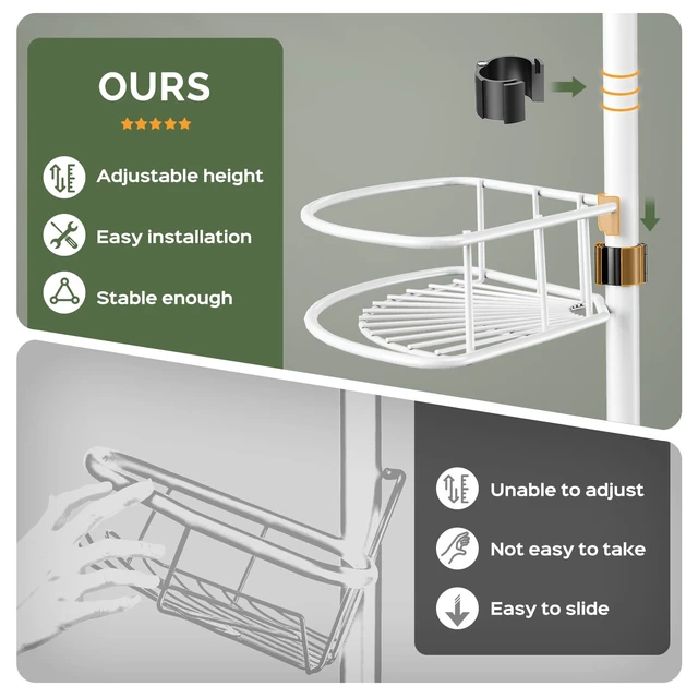 Alt view image 6 of 7 - Rustproof Bathtub Corner Shelf, 4-Tier Shower Caddy Tension Pole | Adjustable Bathroom Organizer For Shampoo, Accessories, Storage, No-Drill Quick Install, Space-Saving 47.7-123.6 Inch, White