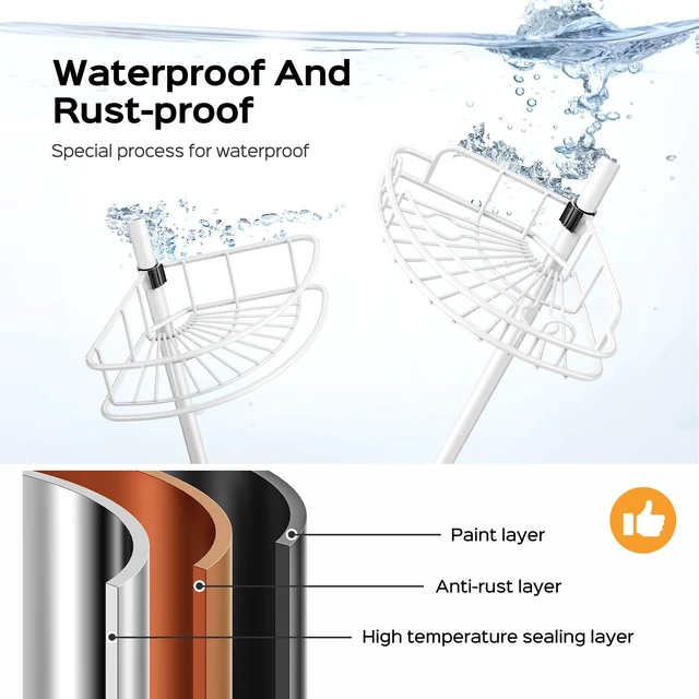 Alt view image 2 of 7 - Rustproof Bathtub Corner Shelf, 4-Tier Shower Caddy Tension Pole | Adjustable Bathroom Organizer For Shampoo, Accessories, Storage, No-Drill Quick Install, Space-Saving 47.7-123.6 Inch, White