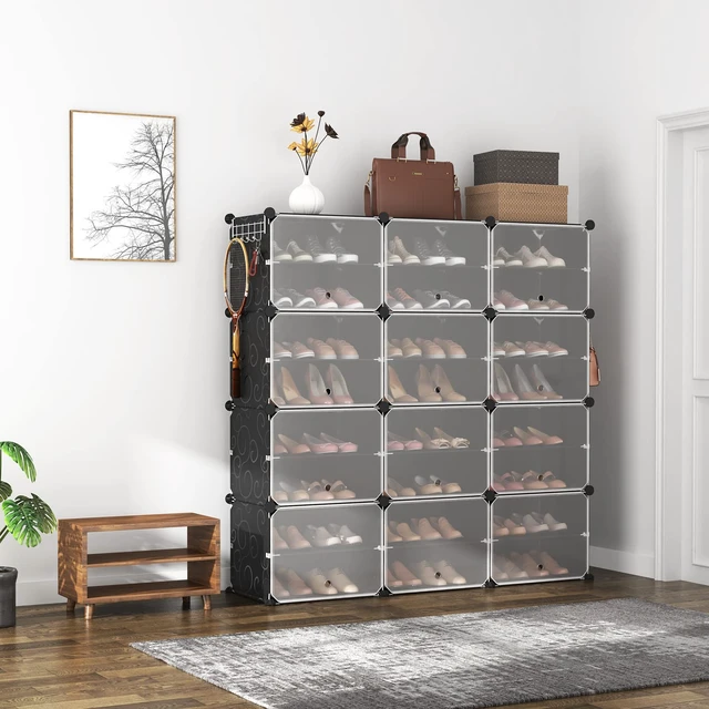 Alt view image 2 of 7 - Portable 8-Tier Shoe Cabinet - 48-Pair Shoe Organizer with Expandable, Free Standing, Stackable Space Saving Design and 2 Exclusive Versatile Hooks for Bedroom