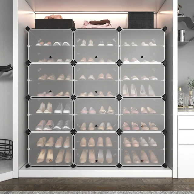 Alt view image 5 of 7 - Portable 8-Tier Shoe Cabinet - 48-Pair Shoe Organizer with Expandable, Free Standing, Stackable Space Saving Design and 2 Exclusive Versatile Hooks for Bedroom
