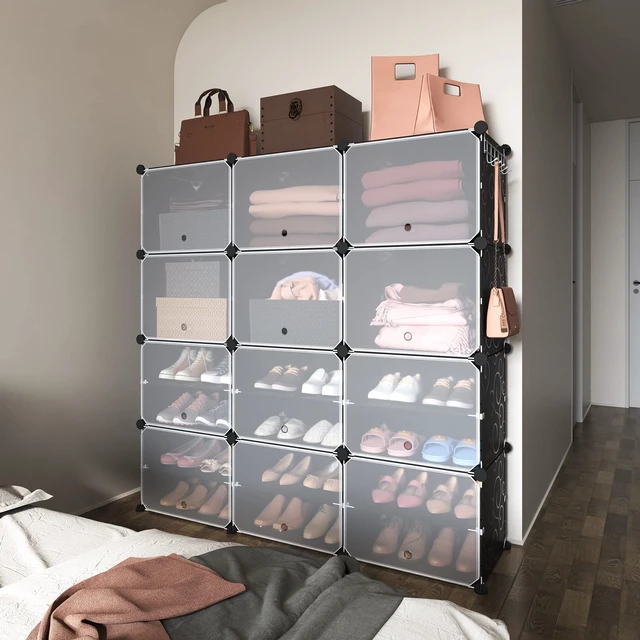 Alt view image 7 of 7 - Portable 8-Tier Shoe Cabinet - 48-Pair Shoe Organizer with Expandable, Free Standing, Stackable Space Saving Design and 2 Exclusive Versatile Hooks for Bedroom