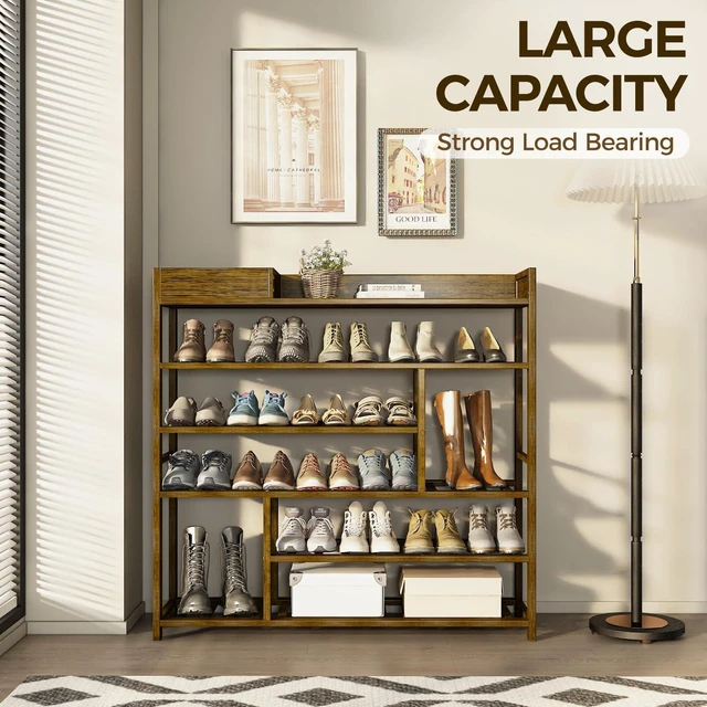 Alt view image 5 of 7 - Shoe Rack for Front Door Entrance Bamboo Shoe Organizer | Free Standing Shoe Cabinet Wooden Shoe Storage Shelf for entryway, Closet and Doorway with Storage Box Dark Brown