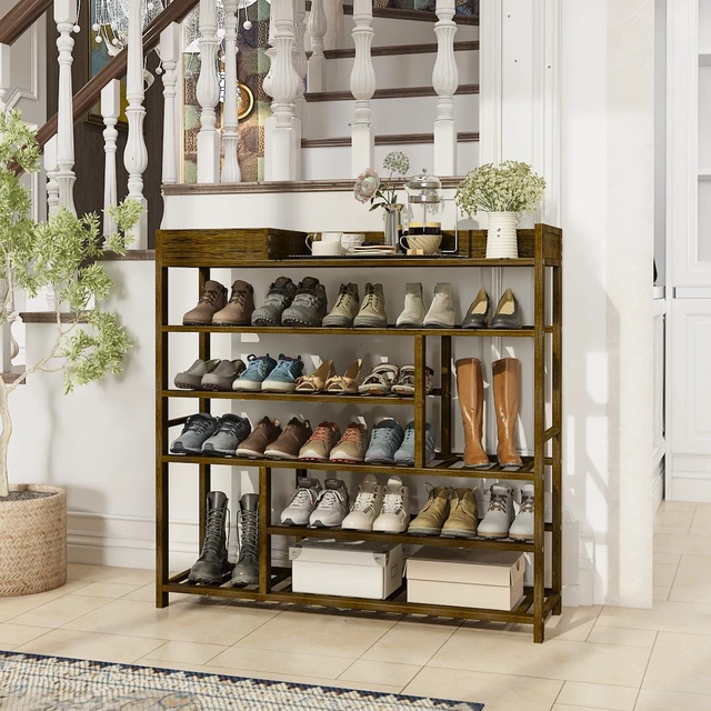 Alt view image 6 of 7 - Shoe Rack for Front Door Entrance Bamboo Shoe Organizer | Free Standing Shoe Cabinet Wooden Shoe Storage Shelf for entryway, Closet and Doorway with Storage Box Dark Brown