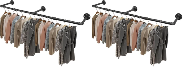 Main image of Industrial Pipe Clothes Rack, Heavy Duty Detachable Iron Garment Rack Wall Mounted, Rustic Saving Space Clothes Bar Multi-Purpose Hanging Rod for Bedroom, Closet, Black (60 Inch) (Pack of 2)