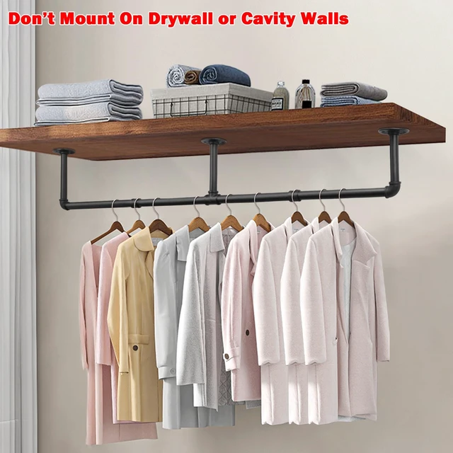 Alt view image 4 of 7 - Industrial Pipe Clothes Rack, Heavy Duty Detachable Iron Garment Rack Wall Mounted, Rustic Saving Space Clothes Bar Multi-Purpose Hanging Rod for Bedroom, Closet, Black (60 Inch) (Pack of 2)