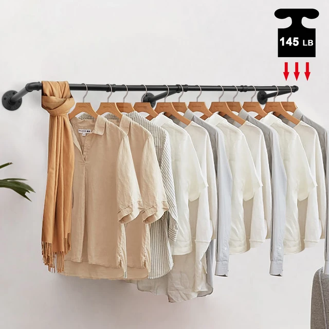Alt view image 6 of 7 - Industrial Pipe Clothes Rack, Heavy Duty Detachable Iron Garment Rack Wall Mounted, Rustic Saving Space Clothes Bar Multi-Purpose Hanging Rod for Bedroom, Closet, Black (60 Inch) (Pack of 2)