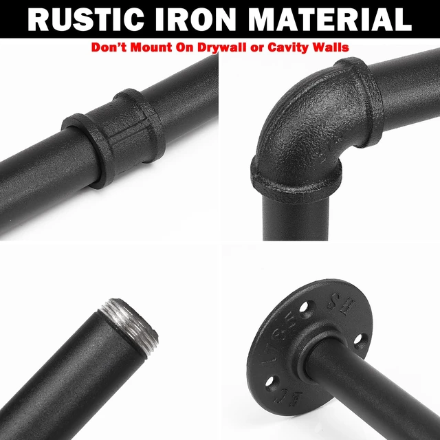 Alt view image 3 of 7 - Industrial Pipe Clothes Rack, Heavy Duty Detachable Iron Garment Rack Wall Mounted, Rustic Saving Space Clothes Bar Multi-Purpose Hanging Rod for Bedroom, Closet, Black (60 Inch) (Pack of 2)