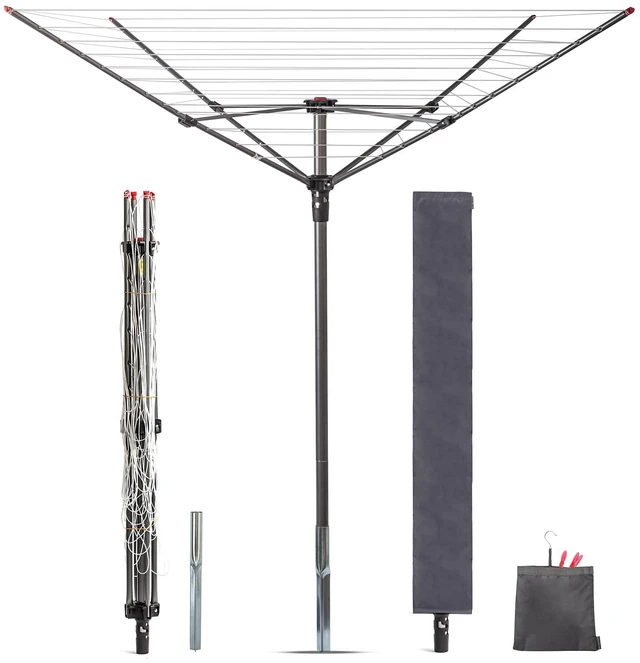 Main image of Outdoor Umbrella Drying Rack, 12 Lines with 164 Feet Drying Space, Steel Frame & Adjustable Height, 4-arm Umbrella Clothesline for Laundry, Collapsible Clothes Drying Rack for Backyard